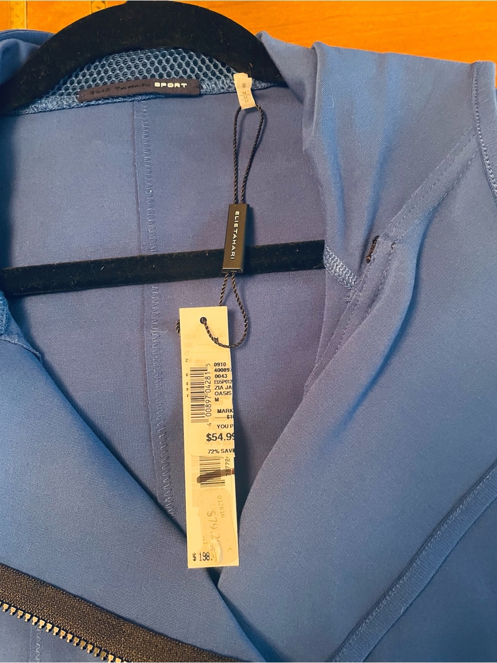Elie Tahari  Blue Hooded Jacket with Mesh Sleeves